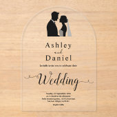 エレガントシンプル白黒の書道結婚の アクリル招待状 (正面)