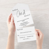 エレガントシンプル白黒の書道結婚の オールインワン招待状 (貼ってはがせる)