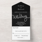 エレガントシンプル白黒の書道結婚の オールインワン招待状 (内側)