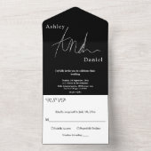 エレガントシンプル白黒の書道結婚の オールインワン招待状 (内側)