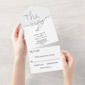 エレガントシンプル白黒の書道結婚の オールインワン招待状 (貼ってはがせる)