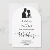 エレガントシンプル白黒の書道結婚の 招待状 (正面)