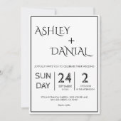 エレガントシンプル白黒の書道結婚の 招待状 (正面)