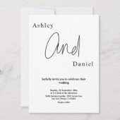 エレガントシンプル白黒の書道結婚の 招待状 (正面)