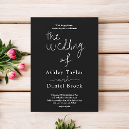 エレガントシンプル白黒の書道結婚の 招待状