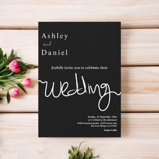 エレガントシンプル白黒の書道結婚の 招待状