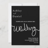 エレガントシンプル白黒の書道結婚の 招待状 (正面)