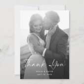 エレガントシンプル白黒スクリプト写真結婚の サンキューカード (正面)