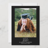 エレガントシンプル白黒スクリプト卒業写真 サンキューカード (正面)