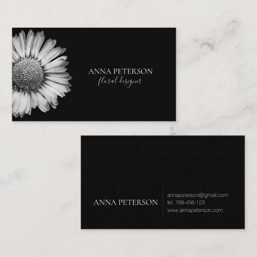 エレガントシンプル白黒デイジーフラワー 名刺 (正面/裏面)