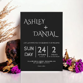 エレガントシンプル白黒デリケート結婚ズ 招待状