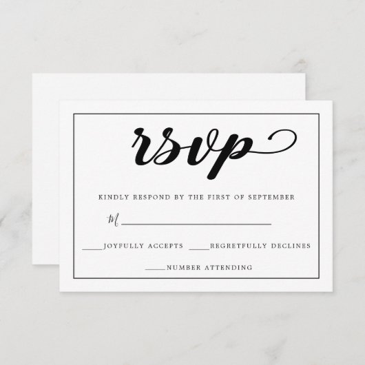 エレガントシンプル白黒フレームRSVP 出欠カード (正面/裏面)