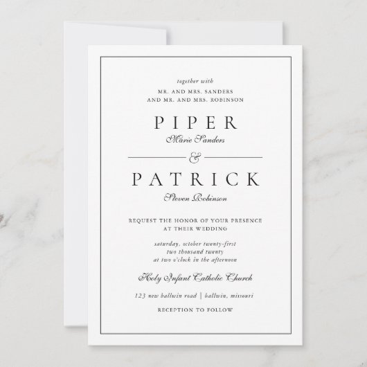 エレガントシンプル白黒ミニマ結婚リスト 招待状 (正面)