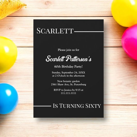 エレガントシンプル白黒モダン誕生日 招待状