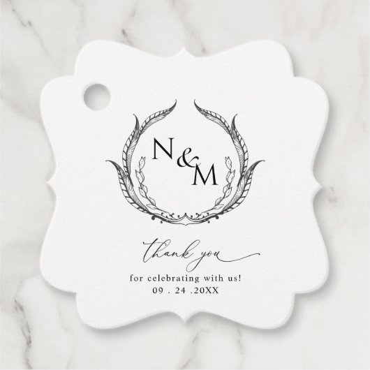 エレガントシンプル白黒モノグラム結婚ズ フェイバータグ (正面)