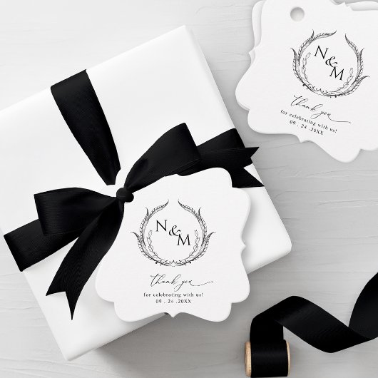 エレガントシンプル白黒モノグラム結婚ズ フェイバータグ