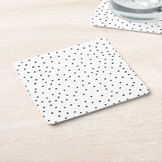 エレガントシンプル白黒水色水玉模様 スクエアペーパーコースター (アングル)