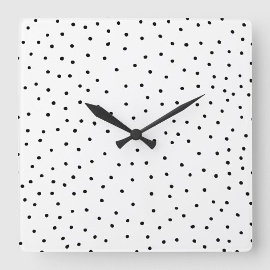 エレガントシンプル白黒水色水玉模様 スクエア壁時計 (正面)