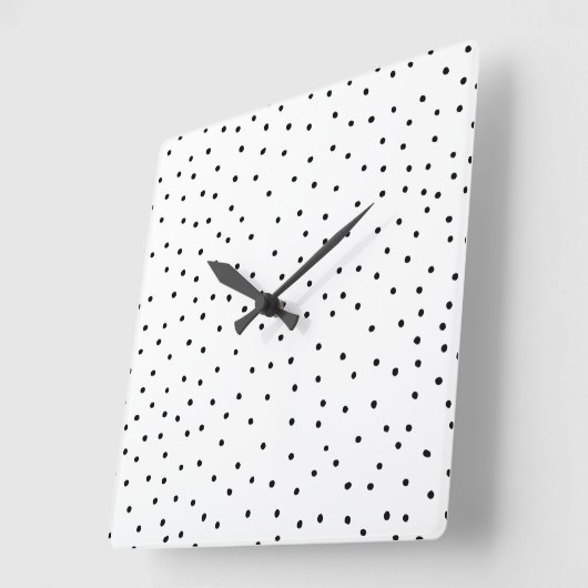 エレガントシンプル白黒水色水玉模様 スクエア壁時計 (傾斜)