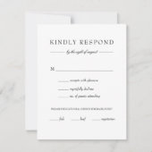 エレガントシンプル白黒結婚の食事の選択 出欠カード (正面)