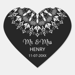 エレガントシンプル白黒結婚の ハートシール