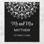 エレガントシンプル白黒結婚の ワインラベル (シングルラベル)