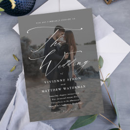 エレガントシンプル白黒結婚ズ マグネット招待状