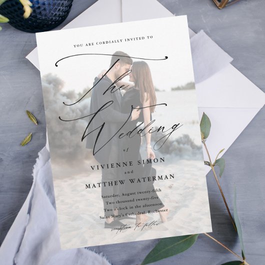 エレガントシンプル白黒結婚ズ マグネット招待状