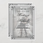 エレガントシンプル白黒結婚式招待状 招待状 (正面/裏面)