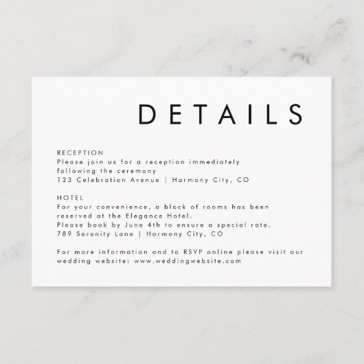 エレガントシンプル白黒結婚詳細 エンクロージャーカード (正面)