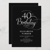 エレガントシンプル白黒脚本40歳の誕生日 招待状 (正面/裏面)