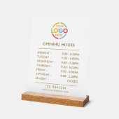 エレガントシンプル白 | ビジネスロゴ営業時間 アクリルサイン (傾斜)