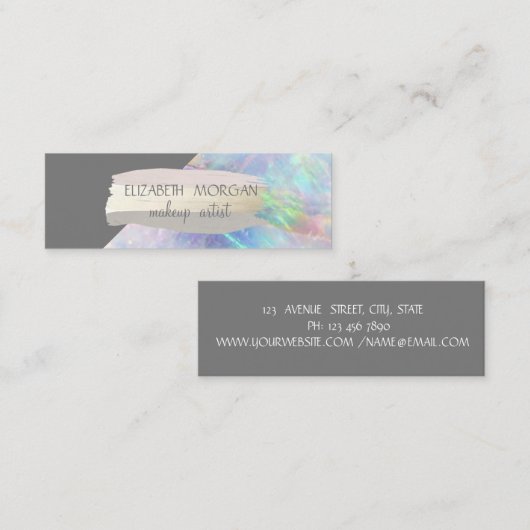 エレガントシンプル箔ブラシストロークOpal スキニー名刺 (正面/裏面)