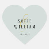 エレガントシンプル結婚名Date greenステッカー ハートシール (正面)