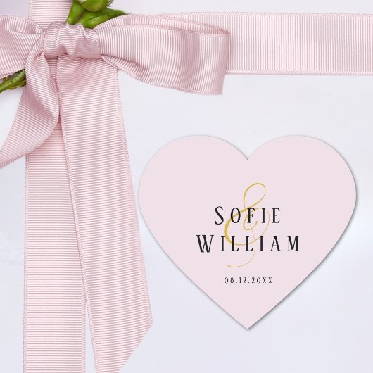 エレガントシンプル結婚名Date Pink Sticker ハートシール