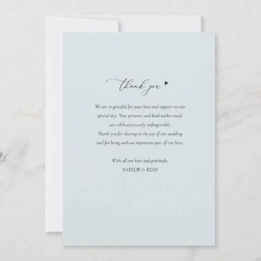 エレガントシンプル結婚感謝してい写真は君 サンキューカード (裏面)