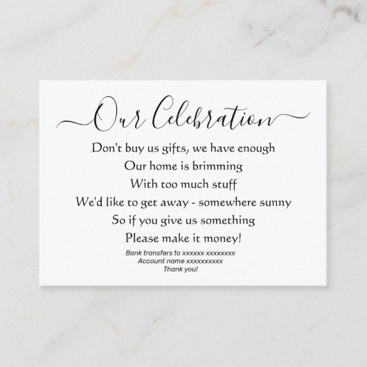 エレガントシンプル結婚贈与無し貨幣詩 エンクロージャーカード (正面)