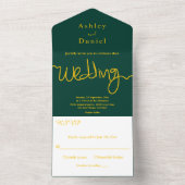 エレガントシンプル緑と金ゴールド書結婚の オールインワン招待状 (内側)