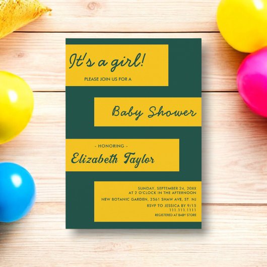 エレガントシンプル緑及び金ゴールドモダンシャワー 招待状