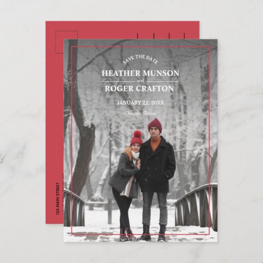 エレガントシンプル縁ど写真の結婚式の日付を保存 案内ポストカード (正面/裏面)