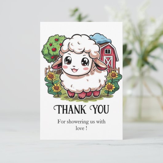 エレガントシンプル羊の赤ちゃんシャワー サンキューカード (スタンド正面)