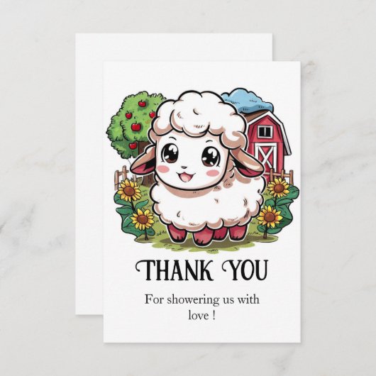 エレガントシンプル羊の赤ちゃんシャワー サンキューカード (正面/裏面)