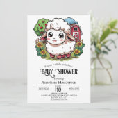 エレガントシンプル羊の赤ちゃんシャワー 招待状 (スタンド正面)