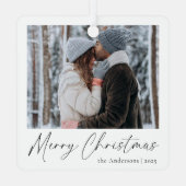 エレガントシンプル脚本カップル写真メリークリスマス メタルオーナメント (裏面)