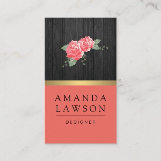 エレガントシンプル花と木板 名刺 (正面)