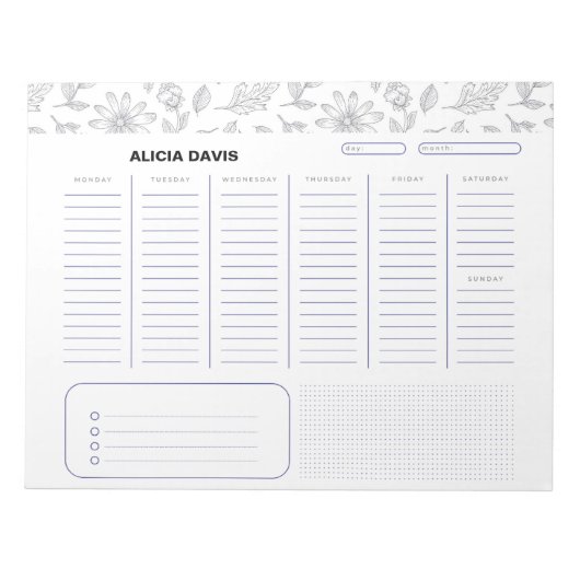 エレガントシンプル花白黒 ノートパッド (正面)