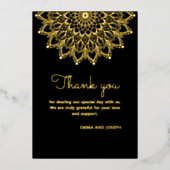 エレガントシンプル華美黒結婚サンキューカード 箔招待状 (正面)