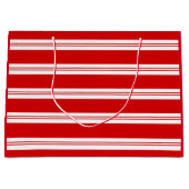 エレガントシンプル赤ペパーミントキャンディーケインストライプズ ラージペーパーバッグ (正面)