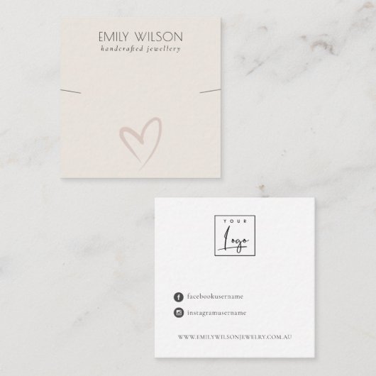 エレガントシンプル赤面ハートネックレスバンドテンプレート スクエア名刺 (正面/裏面)