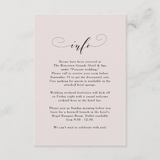 エレガントシンプル赤面結婚ピンク 招待状 (正面)